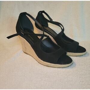 Olivia Jaymes Espadrille Wedge Women's Black Strappy Shoes 8.5